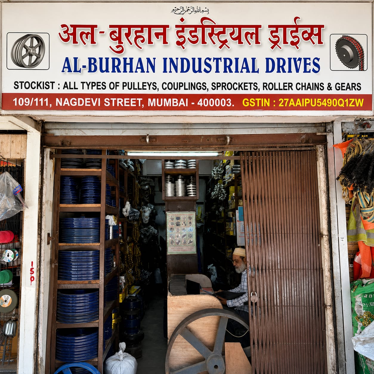 Al-Burhan Industrial Drives storefront signage